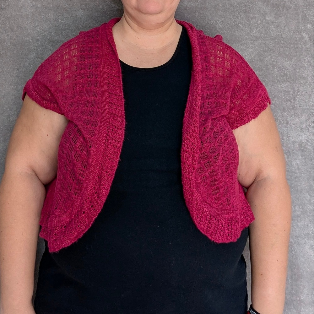 Pointelle Open Knit Shrug Cardigan Women Tagged 3X Fit L/XL Pinkcore Casual‎